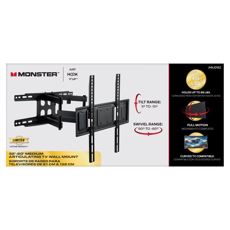 Monster Just Hook It Up 32 in to 60 in. 88 lb. cap. Tiltable Super Thin Articulating TV Wall Mount