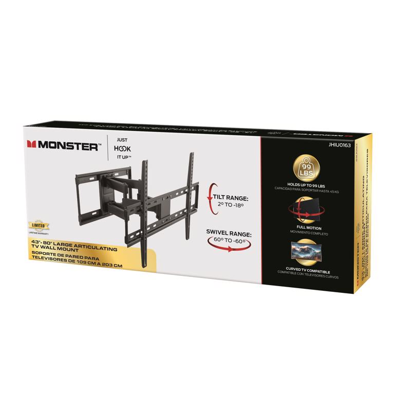 Monster Just Hook It Up 43 in to 80 in. 99 lb. cap. Tiltable Super Thin Articulating TV Wall Mount