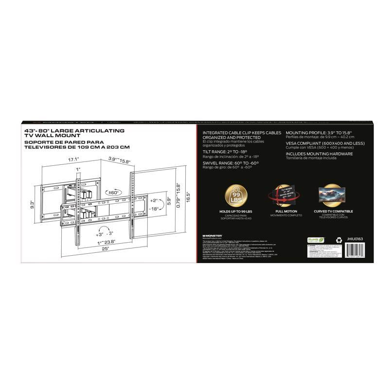 Monster Just Hook It Up 43 in to 80 in. 99 lb. cap. Tiltable Super Thin Articulating TV Wall Mount