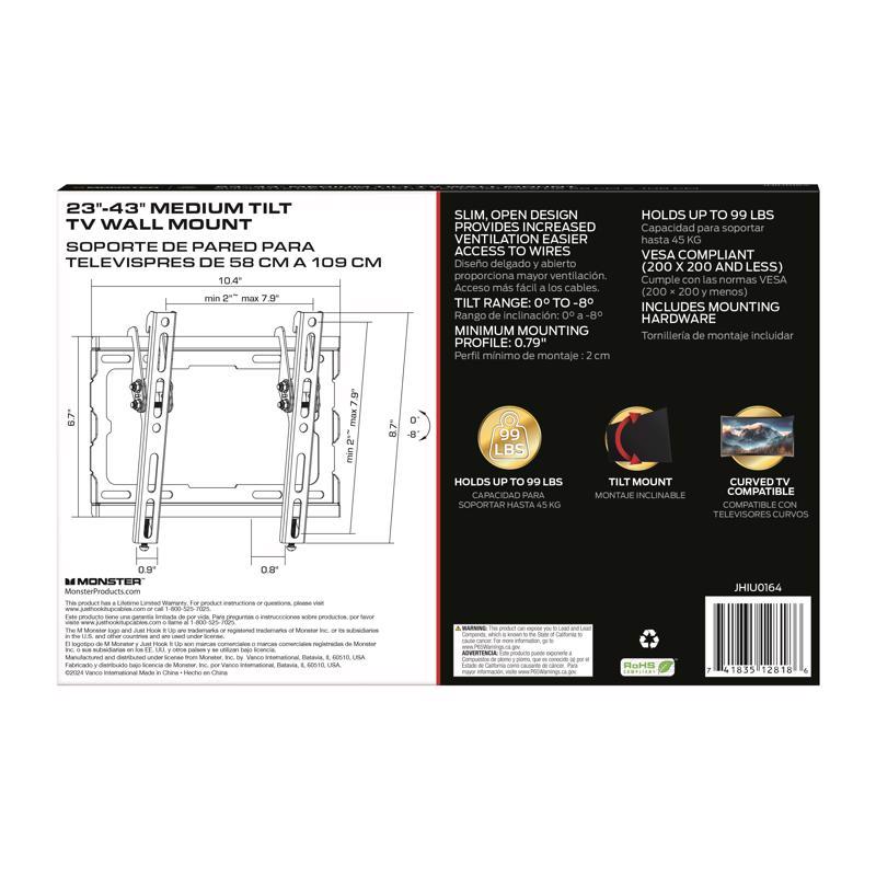 Monster Just Hook It Up 23 in to 43 in. 99 lb. cap. Tiltable TV Tilt Wall Mount