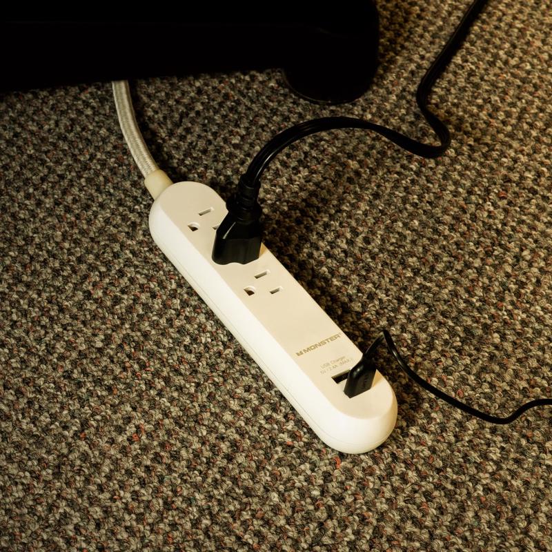 Monster 4 ft. L 3 outlets Power Strip with USB Ports White