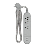 POWER STRP 3OUT 2USB GRY