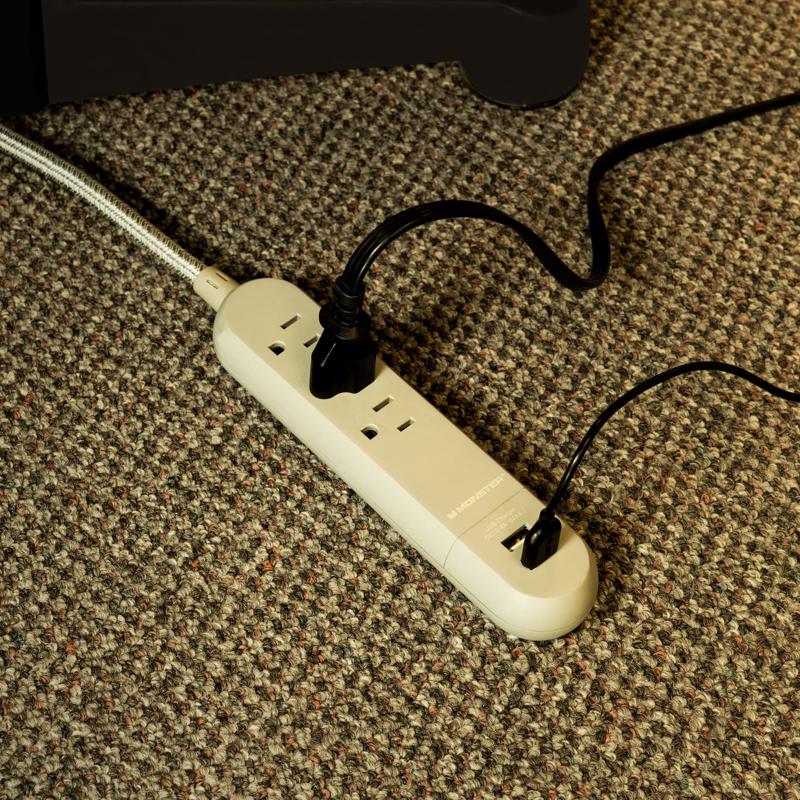 Monster 4 ft. L 3 outlets Power Strip with USB Ports Gray