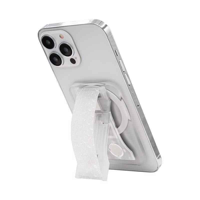 LoveHandle Clear Crystal Clear Glitter Phone Grip with Kickstand For All Mobile Devices