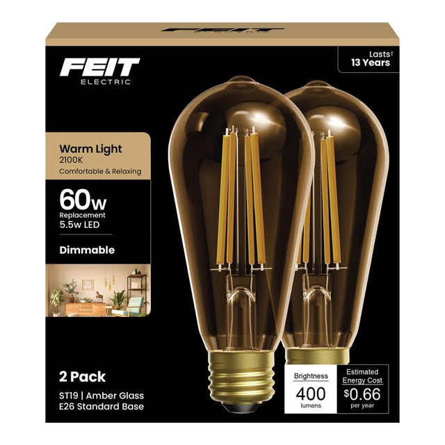 FT LED ST19 AMB 60W 2PK