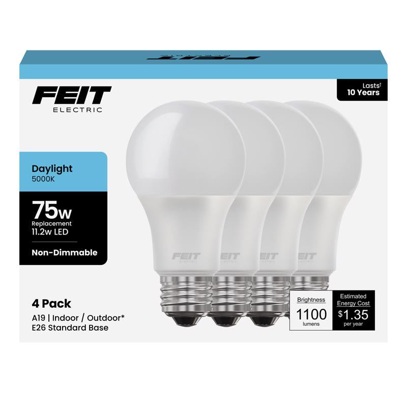 Feit A19 E26 (Medium) LED Bulb Daylight 75 Watt Equivalence 4 pk