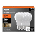 Feit A19 E26 (Medium) LED Bulb Soft White 100 Watt Equivalence 4 pk