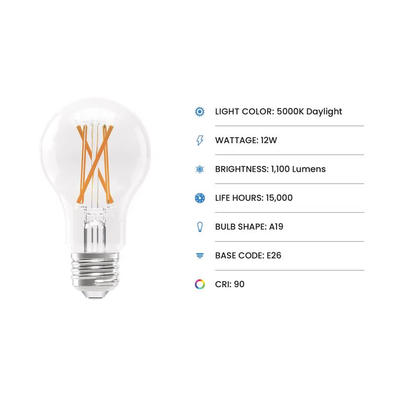 Feit A19 E26 (Medium) Filament LED Bulb Daylight 75 Watt Equivalence 4 pk