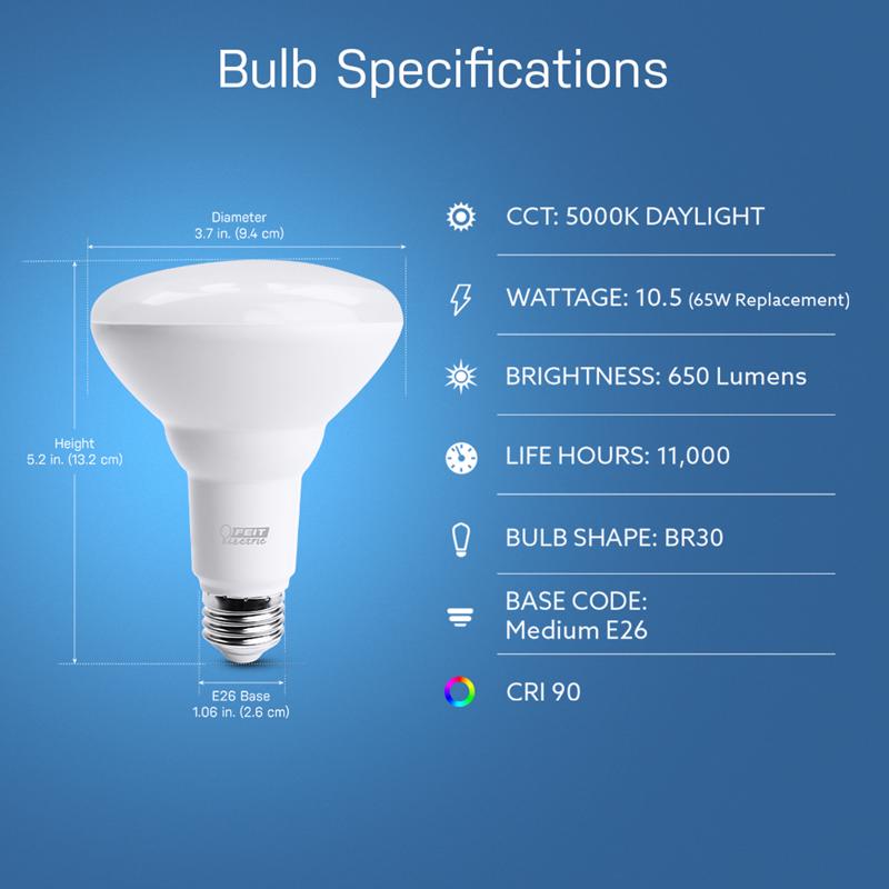 Feit BR30 E26 (Medium) LED Bulb Daylight 65 Watt Equivalence 6 pk
