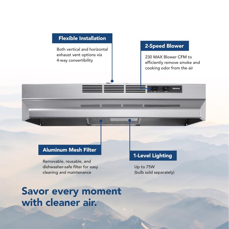Broan 30 in. W Silver Convertible Range Hood