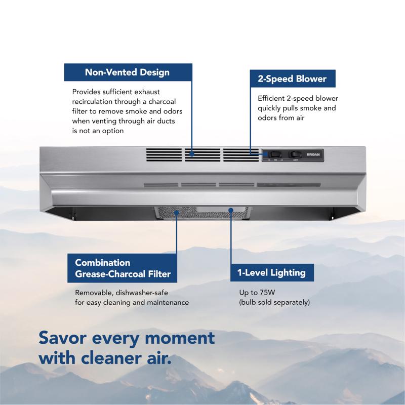 Broan 36 in. W Silver Convertible Range Hood