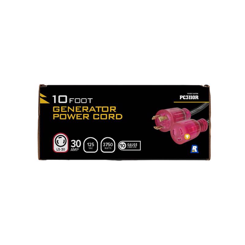 Reliance Controls 10/3 SJTW 125 V 10 ft. L Generator Power Cord