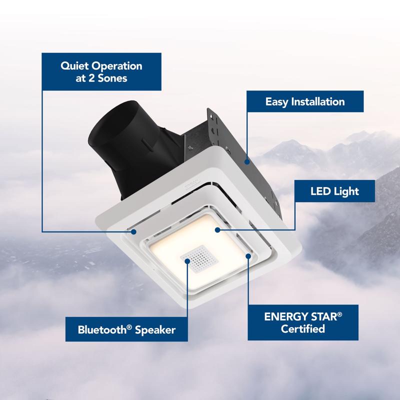 Broan-NuTone Roomside 70 CFM 2 Sones Bathroom Exhaust Fan with Bluetooth Speaker and Light