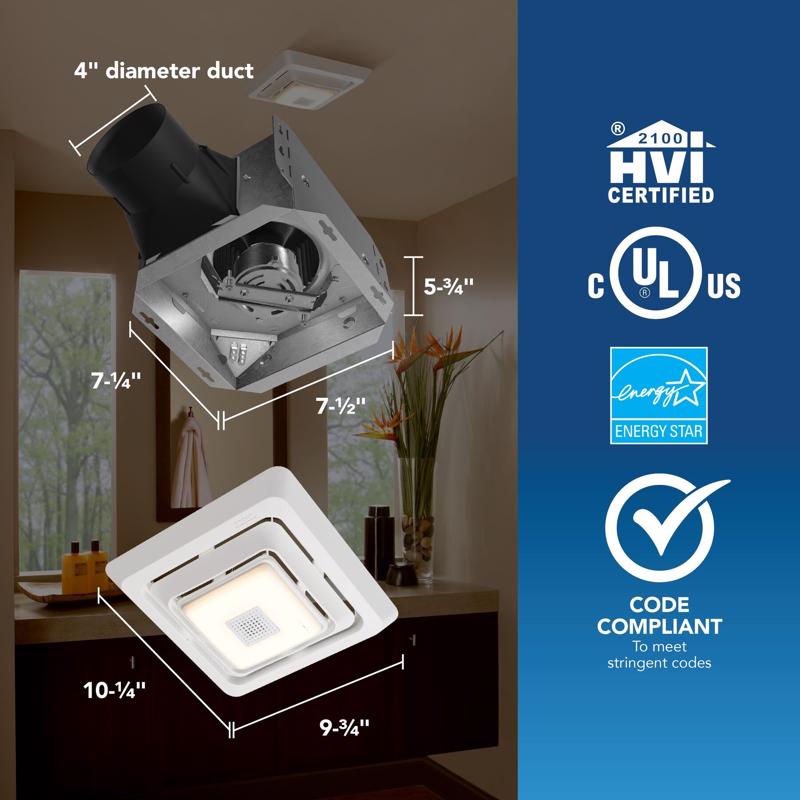 Broan-NuTone Roomside 70 CFM 2 Sones Bathroom Exhaust Fan with Bluetooth Speaker and Light