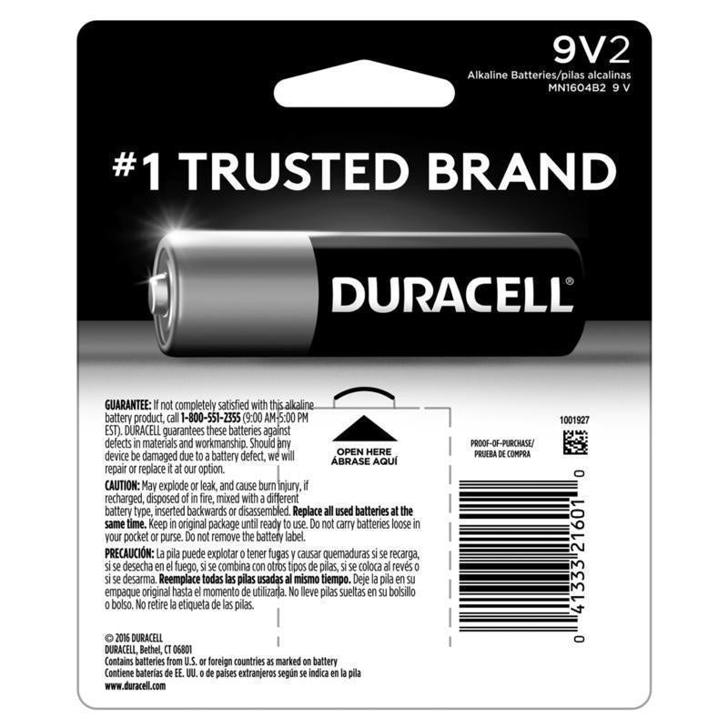 Duracell Coppertop 9-Volt Alkaline Batteries 2 pk Carded