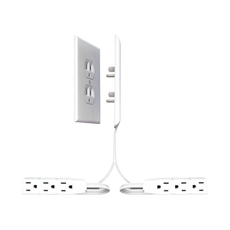Sleek Socket 6 ft. L 6 outlets Combo Extension Cord White
