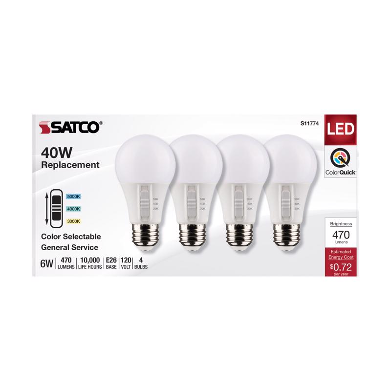Satco A19 E26 (Medium) LED Bulb Tunable White/Color Changing 40 Watt Equivalence 4 pk