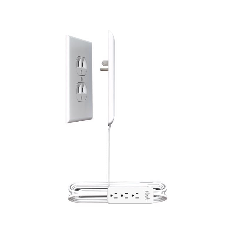 Sleek Socket 8 ft. L 3 outlets Combo Extension Cord White