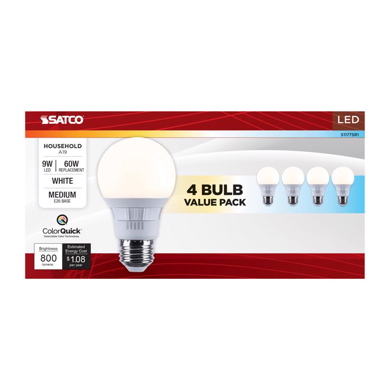 Satco A19 E26 (Medium) LED Bulb Tunable White/Color Changing 60 Watt Equivalence 4 pk