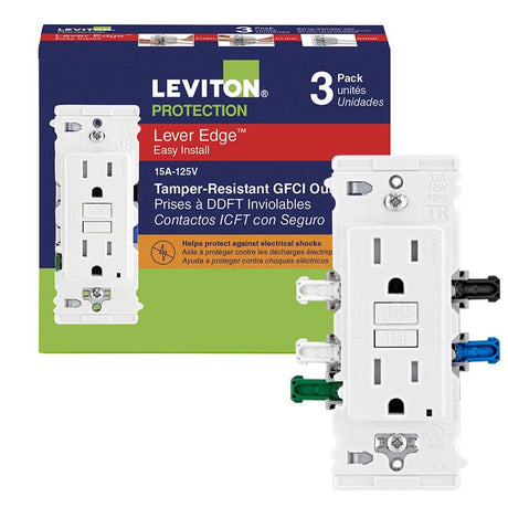 Leviton Lever Edge 15 amps 125 V White GFCI Outlet 3 pk