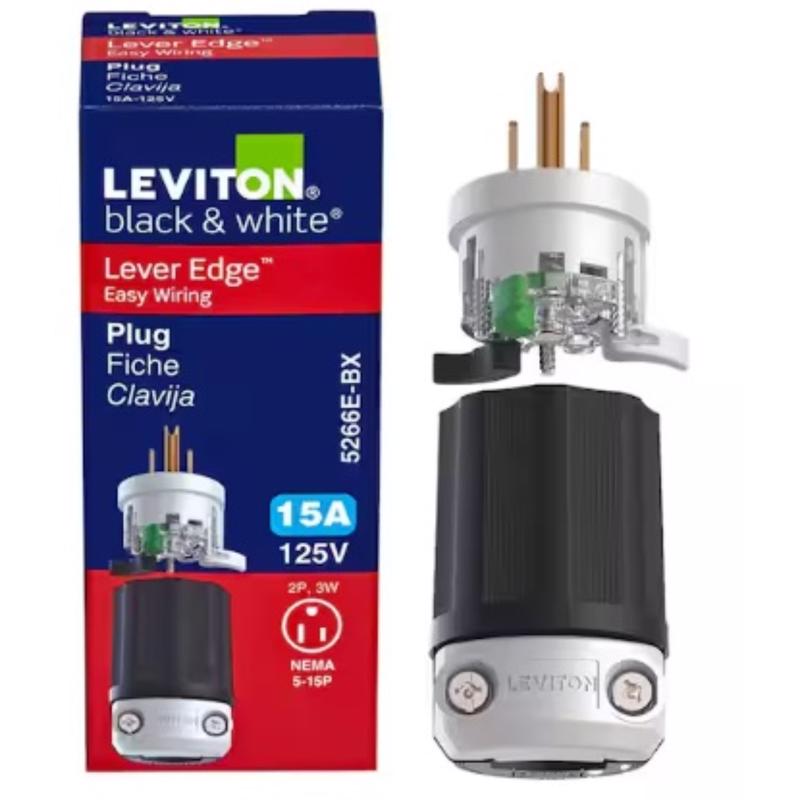 Leviton Lever Edge Commercial and Residential Plastic Straight Blade Locking Plug 5-15P