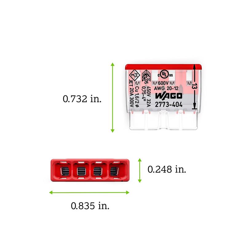 Wago 4 Port Push-In Wire Connector 10 pk