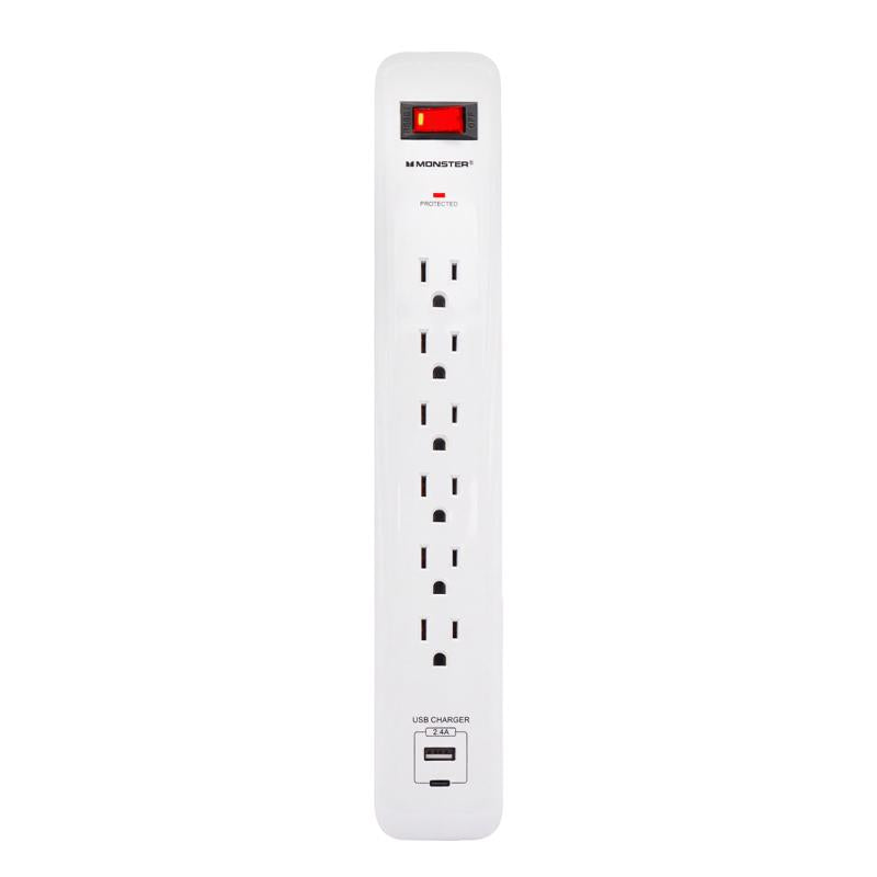 Monster Just Power It Up 3 ft. L 6 outlets Surge Protector w/USB White 1080 J