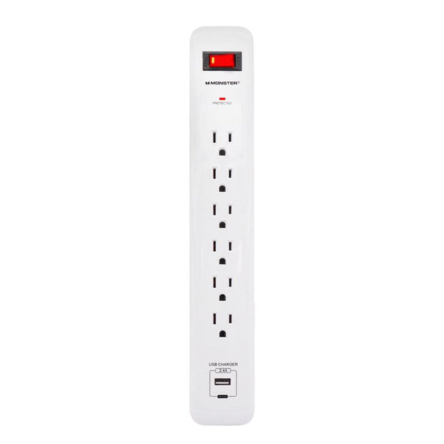 Monster Just Power It Up 3 ft. L 6 outlets Surge Protector w/USB White 1080 J