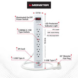 Monster Just Power It Up 3 ft. L 6 outlets Surge Protector w/USB White 1080 J