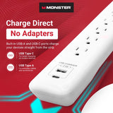 Monster Just Power It Up 3 ft. L 6 outlets Surge Protector w/USB White 1080 J
