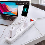 Monster Just Power It Up 3 ft. L 6 outlets Surge Protector w/USB White 1080 J