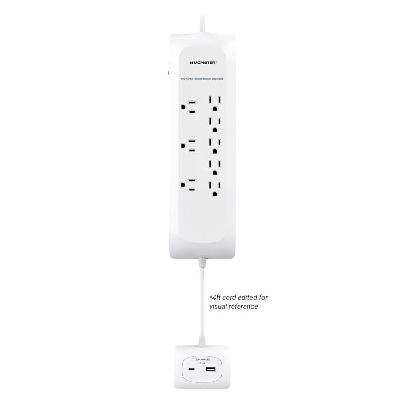 Monster Just Power It Up 4 ft. L 8 outlets Surge Protector w/USB White 1080 J