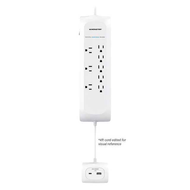 Monster Just Power It Up 4 ft. L 8 outlets Surge Protector w/USB White 1080 J
