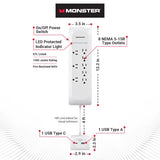 Monster Just Power It Up 4 ft. L 8 outlets Surge Protector w/USB White 1080 J