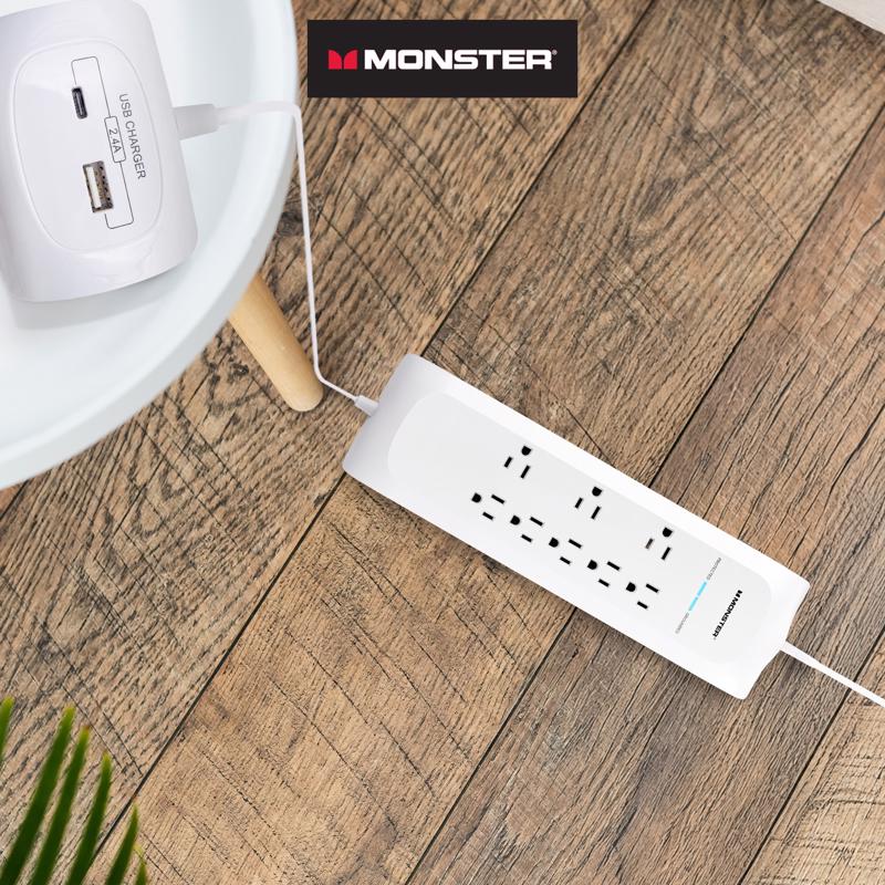 Monster Just Power It Up 4 ft. L 8 outlets Surge Protector w/USB White 1080 J