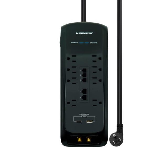 Monster Just Power It Up 6 ft. L 8 outlets Surge Protector w/USB Black 2160 J