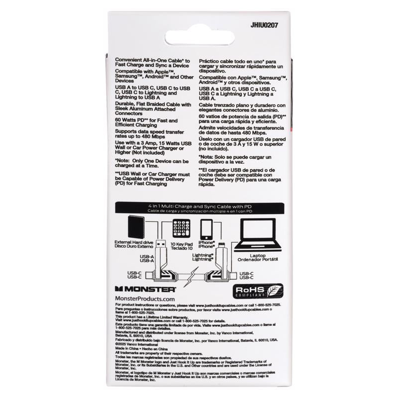 Monster Just Hook It Up USB 4-in-1 Multi-Charge & Sync Cable 4.9 ft. Black/Gray