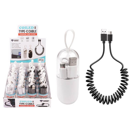 Diamond Visions Assorted Coiled Cord USB-A to USB-C Cable For All Mobile Devices 6 ft. L