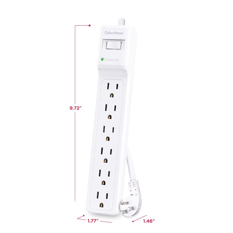 CyberPower 4 ft. L 6 outlets Surge Protector White 600 J