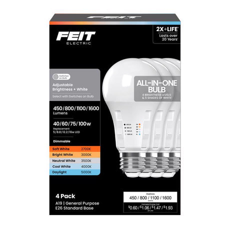 Feit Electric A19 E26 (Medium) LED Bulb Adjustable White 100 Watt Equivalence 1 pk