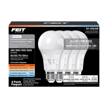 Feit Electric A19 E26 (Medium) LED Bulb Adjustable White 100 Watt Equivalence 1 pk