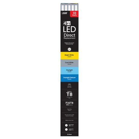 Feit Electric Linear Adjustable White 48 in. Bi-Pin T8 LED Tube 32 Watt Equivalence 10 pk