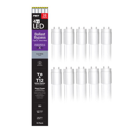 Feit Electric Linear B- Bypass Adjustable White 48 in. Bi-Pin T8 LED Tube 32 Watt Equivalence 10 pk