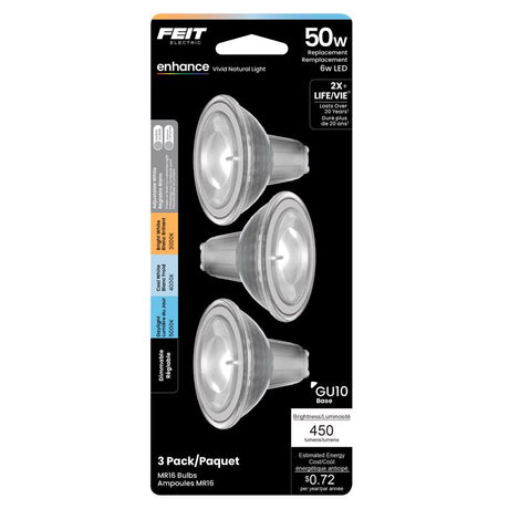 Feit Electric MR16 GU10 LED Bulb Adjustable White 50 Watt Equivalence 1 pk