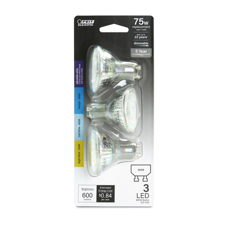 Feit Electric MR16 GU10 LED Bulb Adjustable White 75 Watt Equivalence 1 pk