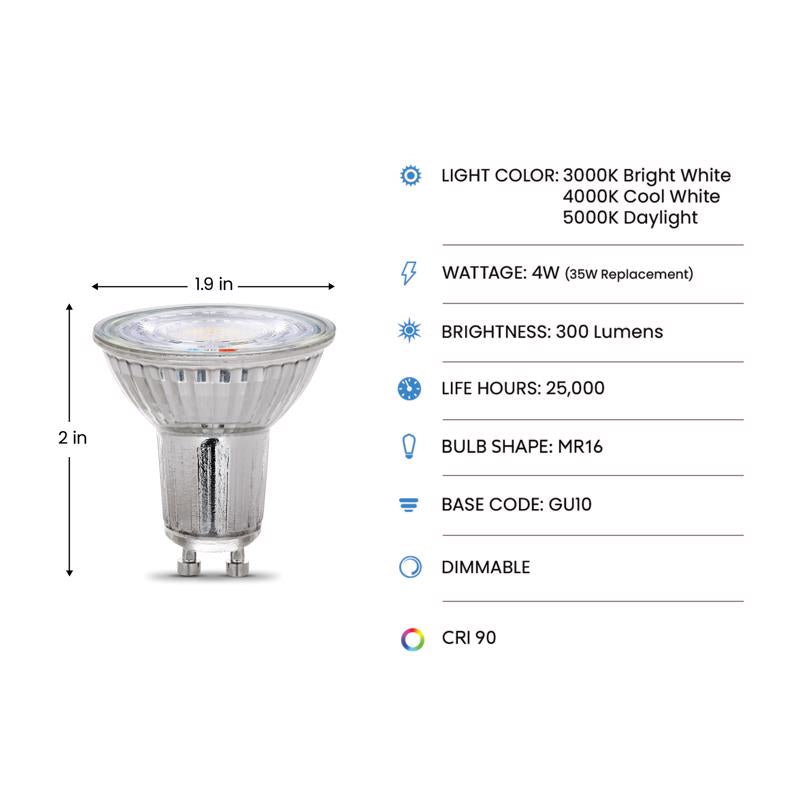 Feit Electric MR16 GU5.3 LED Bulb Adjustable White 50 Watt Equivalence 1 pk