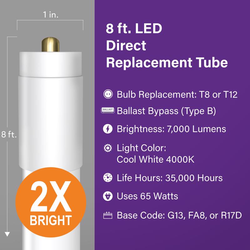 Feit Electric Linear Daylight 96 in. G13 T8 LED Tube Light 40 Watt Equivalence 2 pk
