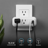 Globe Electric 0 ft. L 2 outlets Wall Tap White