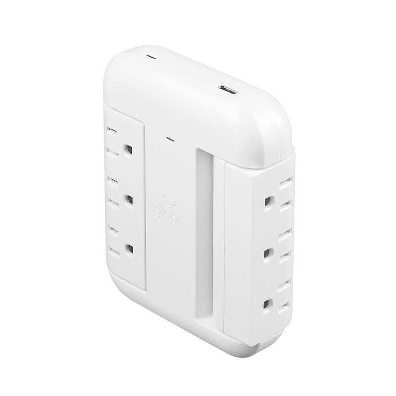 Globe Electric 0 ft. L 6 outlets Wall Tap Surge Protector w/USB White