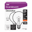 Feit Electric 25 W G16.5 Globe Incandescent Bulb E12 (Candelabra) Soft White 2 pk